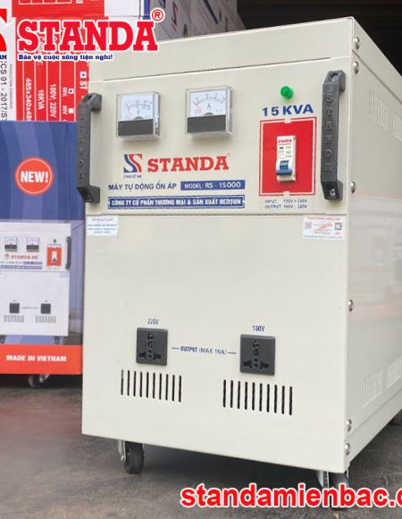 hình ảnh ổn áp Standa 15KVA dải điện áp 150V - 250V mặt nghiêng của máy