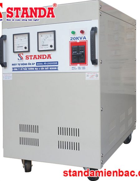 Ảnh ổn áp Standa 20KVA dải 50V - 250V dây đồng 100% hàng chính hãng mặt nghiêng máy