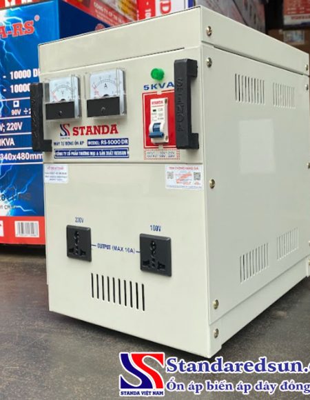 ảnh ổn áp Standa 5KVA dải 90V - 250V dây đồng 100% mặt nghiêng