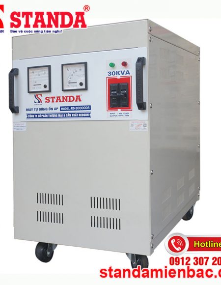 ổn áp Standa 30KVA dải 90V -250V dây đồng 100% mặt nghiêng của máy