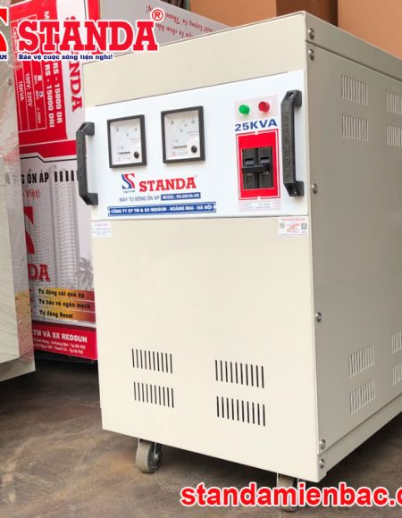 máy ổn áp Standa 25KVA dải 90V -250V dây đồng 100% mặt nghiêng của máy