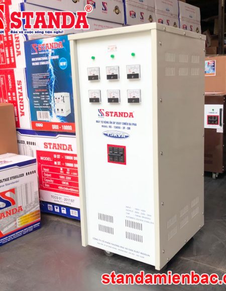 ổn áp standa 15KVA dải 160V -430V dây đồng 100% mặt nghiêng của máy